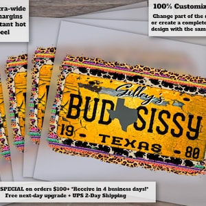 Urban Cowboy Bud and Sissy Texas Western, Cowhide and Cheetah Design, Heat Transfer DTF, Ready-to-Press