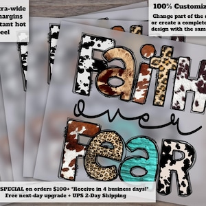 Christian Faith Over Fear Design, Western Style Ready to Press, Heat Transfer, DTF, Ideal for Crafts and Decor image 1