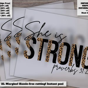 Proverbs 31:25 Christian Heat Transfer Design - She Is Strong Faith Quote for DTF, Ready to Press