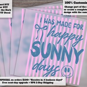 Happy Sunny Days Retro Summer DTF Heat Transfer Preppy Girly Beach Vibes
