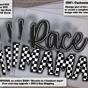 Race Mama Checkered Flag DTF Heat Transfer Black Racing Design
