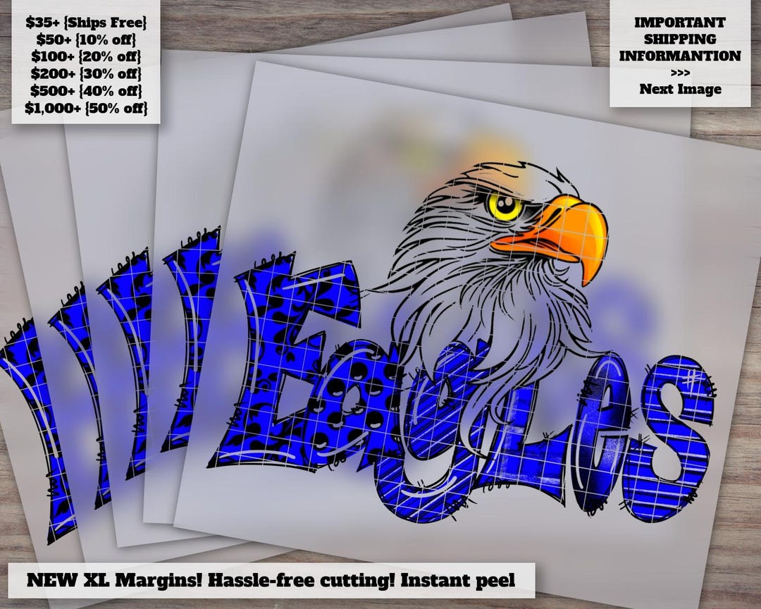 Eagles Hand Drawn Lettering With Eagle Head Blue Heat Transfer Ready to ...