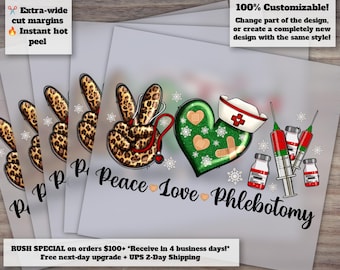 Christmas Peace Love Phlebotomy Design - Heat Transfer Ready, DTF - Ideal for Nurse Gifts, Ready to Press
