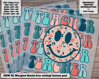 Teacher Appreciation DTF Heat Transfer, Ready-to-Press, Trendy Smiley Teacher Design, Hot Peel, Cute DTF Transfer for Teachers