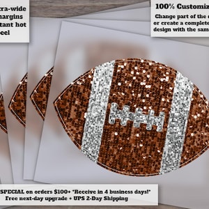 Glitter Sequin Football Design | Hand Drawn Faux Patch | DTF Ready Heat Transfer | Sparkling Appliqué for DIY Crafts