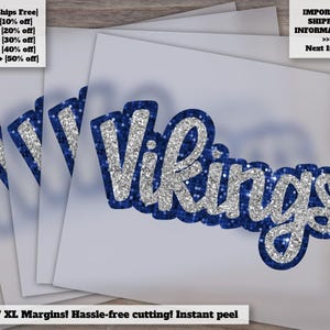 Vikings Football Glitter Sequins Design | Hand Drawn Faux Appliqué Patch | Ready to Press Heat Transfer DTF