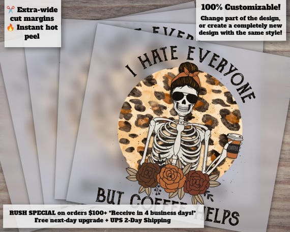 Coffee Helps Retro Sublimations | Skeleton Design, Shirt Graphics, Heat Transfer Ready, DTF, Press Ready