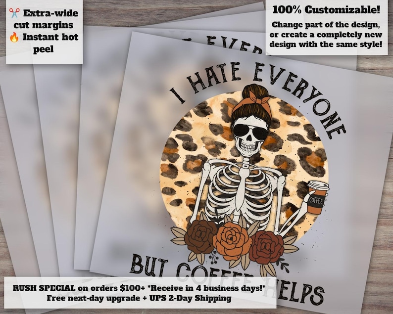 Coffee Helps Retro Sublimations | Skeleton Design, Shirt Graphics, Heat Transfer Ready, DTF, Press Ready image 1