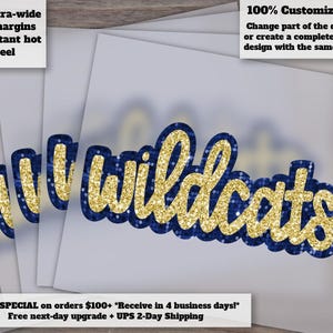 Wildcats Glitter Faux Sequins Patch Hand Drawn Design | Wildcats Football Ready to Press Heat Transfer DTF