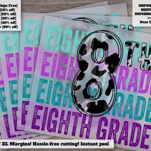Eighth Grade Teacher Cow Print Design, Ready-to-Press for T-shirt and Waterslide, Heat Transfer, DTF. Ready to Use.