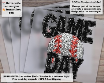 Baseball Game Day Heat Transfer Design, Faux Glitter Sequins, Ready to Press for Baseball Moms, DTF