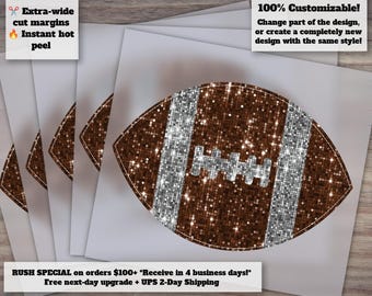Sequin Football Design | Hand Drawn Glitter Patch | Faux Appliqué | DTF Ready to Press | Heat Transfer Art