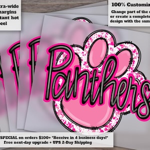 Hand-Drawn Pink Panthers Design, Pink Football and Paw Print, October Awareness Heat Transfer, Ready to Press, DTF Bild 1