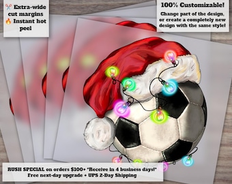 Festive Soccer Ball with Santa Hat | Merry Christmas Heat Transfer Design | Holiday Soccer Art for DTF Pressing