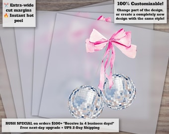 Disco Ball DTF Heat Transfer with Pink Bow New Year 2025 Ready to Press