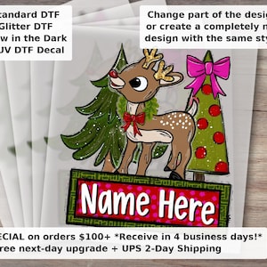 Girl Reindeer and Christmas Trees Name Patch DTF Transfer - Ready to Press Kids Shirt Design