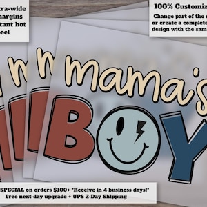 Mother's Day Mini Boy Mom Design, Heat Transfer Baby Boy, Mommy's Little Boy, Kids DTF Ready to Press