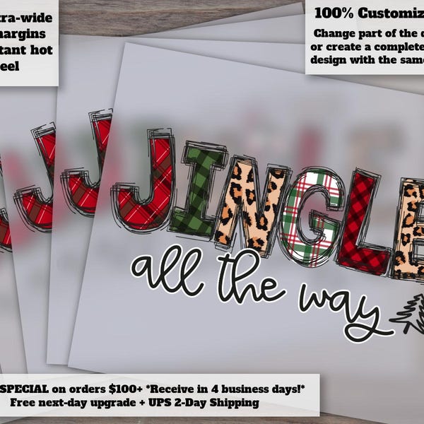 Jingle All the Way Christmas Design, Winter Heat Transfer, Ready to Press DTF, Holiday Craft Supplies