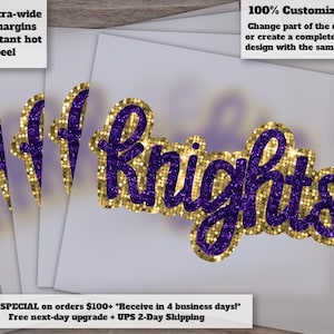 Knights Mascot Glitter Design Faux Sequins Patch | Hand Drawn Art for Football | DTF Ready Heat Transfer Patch | Knights Clip Art
