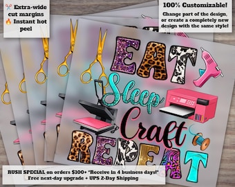 Craft Life: Ready to Press, Heat Transfer, DTF - Repeat Crafter Design, Eat Sleep Craft Pattern