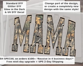 Mama Washed Camo Varsity Distressed DTF Transfer - Trendy Mom Life Ready to Press Heat Transfer