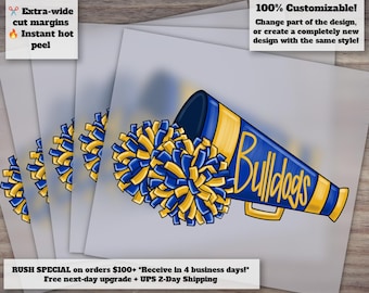 Diseño de bulldogs y animadoras dibujado a mano para DTF, transferencia de calor, listo para imprimir - Ilustración de fútbol y animadoras