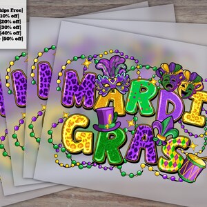 Custom DTF Prints and Transfers for Happy Mardi Gras Hats, Masks and More! Hand Drawn Digital Art.