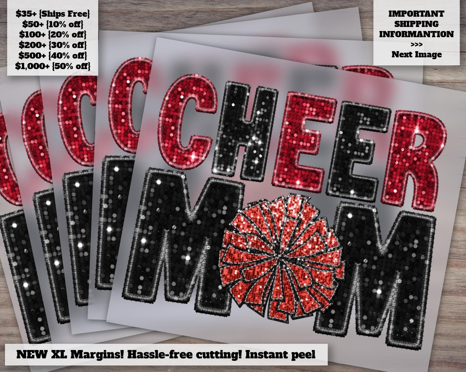 Red and Black Glitter Cheer Mom, Cheerleading Faux Embroidery, Heat Transfer, DTF Ready to Press