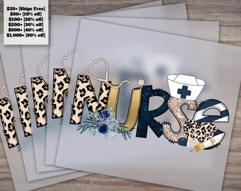 Ready to Press Leopard and Cheetah Nurse Designs for Sublimation Transfer, Shirt, Tumbler and More - Commercial Use