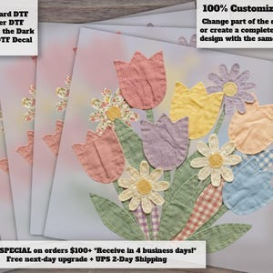 Patchwork Tulips Quilted DTF Heat Transfer for Spring Apparel