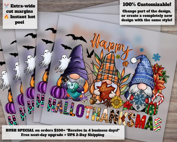 Happy Hallothanksmas Dtf, Halloween Dtf, Gnomes Dtf, Christmas Dtf, Thanksgiving Dtf, Digital Transfer Prints, Sublimation Print