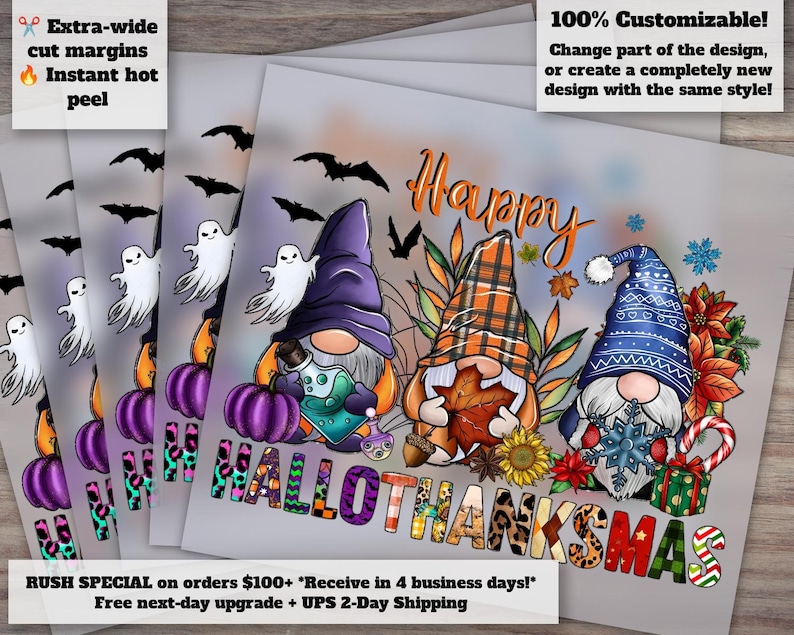 Happy Hallothanksmas Dtf, Halloween Dtf, Gnomes Dtf, Christmas Dtf, Thanksgiving Dtf, Digital Transfer Prints, Sublimation Print image 1