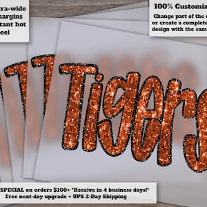 Hand Drawn Sequin Tigers Patch Design | Orange Football DTF | Ready to Press Heat Transfer