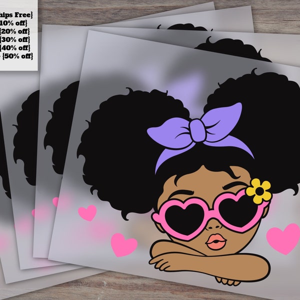 Adorable Afro Girl Summer Peekaboo Design, Layered Cut File for Heat Transfer and DTF, Ready to Press