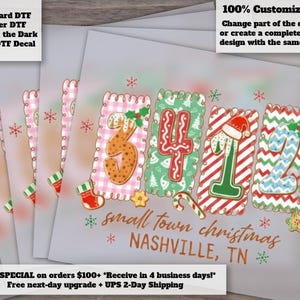 May include: A rectangular decal featuring the numbers 3412 designed as decorated cookies with icing, surrounded by festive patterns, holly, and candy canes. The text reads small town christmas NASHVILLE, TN, accented by small red and green snowflakes.