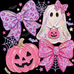 Fantasma coqueto preppy con lazo rosa, transferencia térmica lista para usar / Halloween femenino, transferencia térmica lista para usar imagen 4