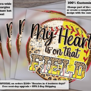 Baseball Softball Leopard Design, My Heart Is on That Field, Heat Transfer, DTF, Ready to Press Artwork