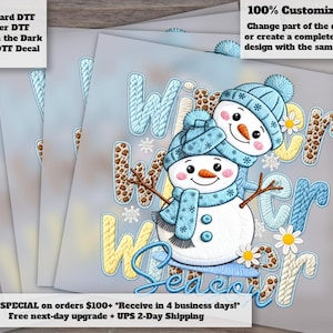 Faux Yarn Chunky Knit Snowman DTF Transfer | Leopard Preppy Christmas Cozy Winter Ready to Press Heat Transfer