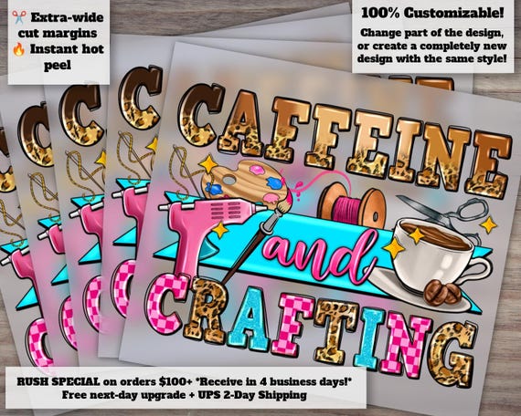 Caffeine and Crafting Heat Transfer Design, Ready to Press DTF, Western Craft Life Love Art, DIY Craft