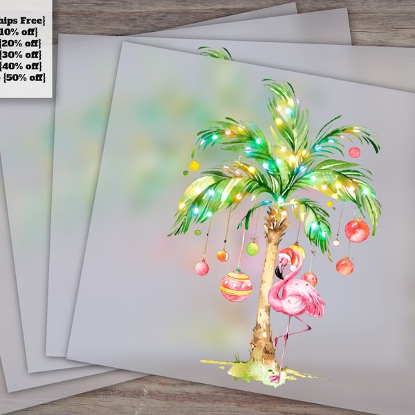 Christmas Flamingo, Tropical Xmas Tree, Pink Flamingo, Flamingo Dtf, Christmas Flamingo Design, Flamingo Dtf Print, DTF Transfer