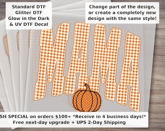 Retro Mama Pumpkin DTF Transfer - Trendy Fall Gingham Mama Shirt Ready to Press