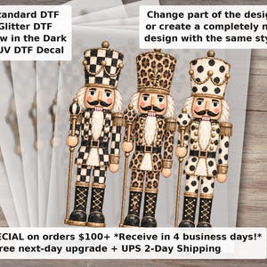 Neutral Nutcracker DTF Transfer | Preppy Christmas Leopard Checkered Polka Dot Holiday Ready to Press Iron On