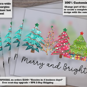 Merry and Bright T-Shirt Design - Christmas Trees 300 DPI - Ready to Press Heat Transfer, DTF