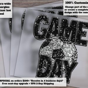 Soccer Game Day Heat Transfer, Faux Embroidery Sequins, Ready-to-Press Direct to Film, DTF, Ideal for Apparel Decoration