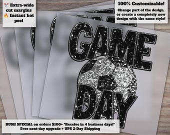 Soccer Game Day Heat Transfer, Faux Embroidery Sequins, Ready-to-Press Direct to Film, DTF, Ideal for Apparel Decoration