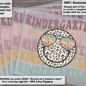 Retro Smile Leopard Shirt Design - First Day of Kindergarten - Heat Transfer, Ready to Press, Back to School Fashion, DTF bild 1