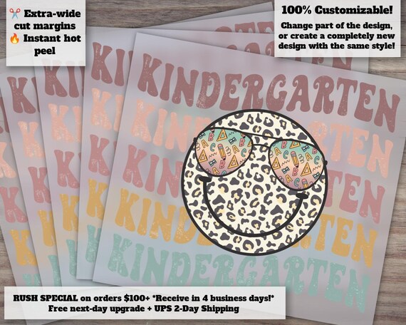 Retro Smile Leopard Shirt Design - First Day of Kindergarten - Heat Transfer, Ready to Press, Back to School Fashion, DTF