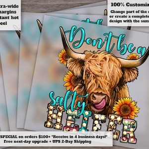 Cow Digital Transfer Dtf, Transfer, Ready To Press Transfer, Digital Transfer Print, Highland Cow, Farm, Don't Be A Salty Heifer, Sarcastic