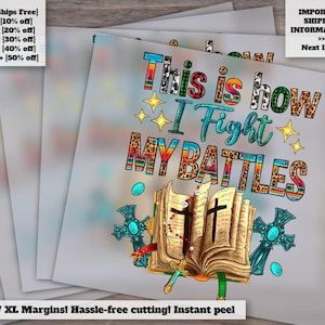 Christian Faith Battles Design: Cross Religious Sublimation, Ready-to-Press Heat Transfer, and DTF