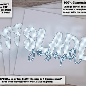 Custom Boy Gingham Blue Check Ready to Press DTF Transfer for Shirts and Onesies